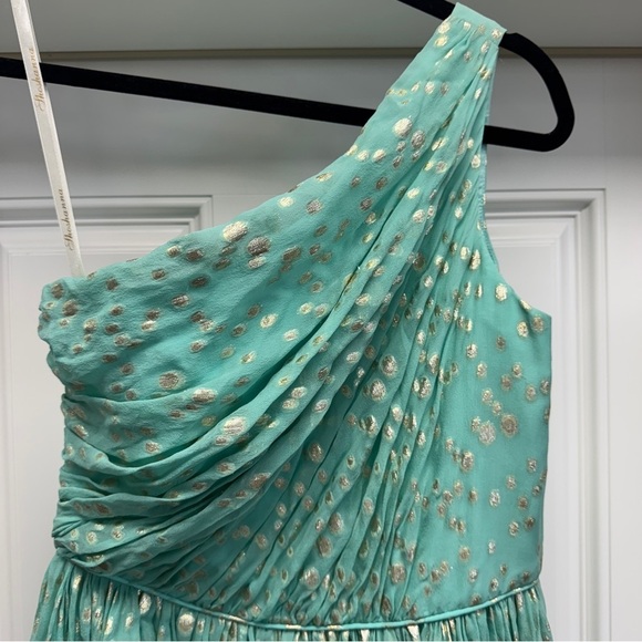 Shoshanna Rayna Dress in Aqua & Metallic Gold One Shoulder size 6 - Picture 8 of 15